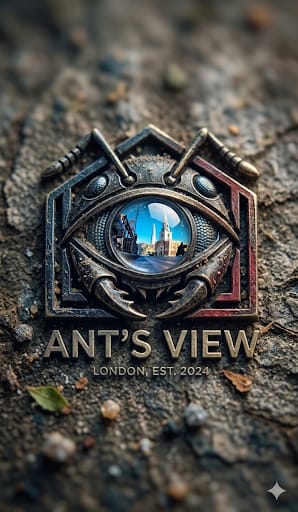 Ants View emblem: an eye inside a pentagon, with antennae